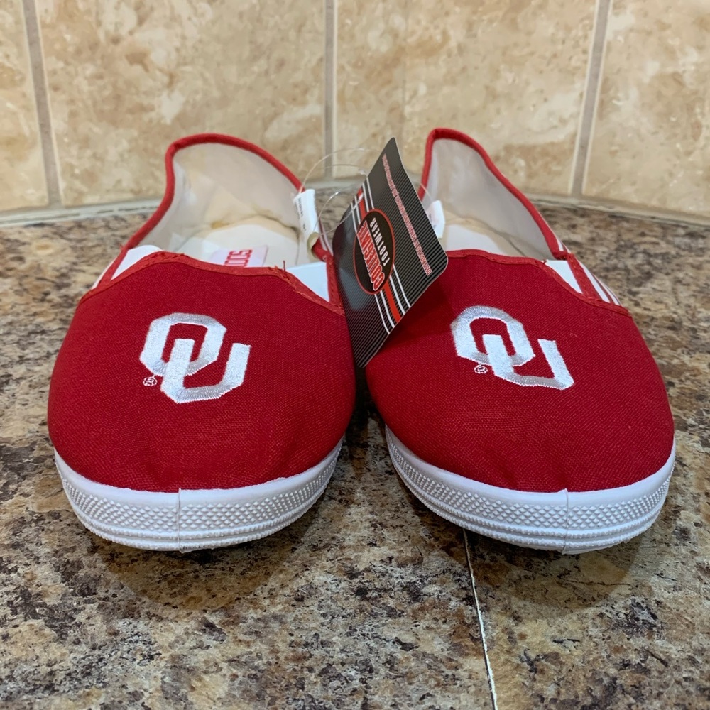 Oklahoma University Sooners College Red White Striped Sneakers Size 7 - Picture 3 of 8